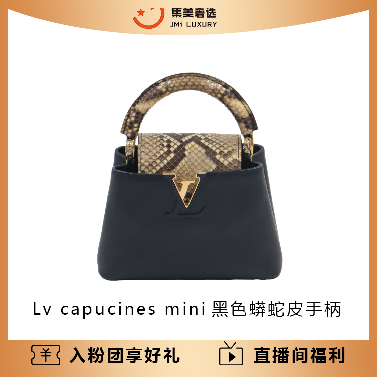 99新 LouisVuitton/路易威登 capucines mini黑蟒蛇手柄/AM5558