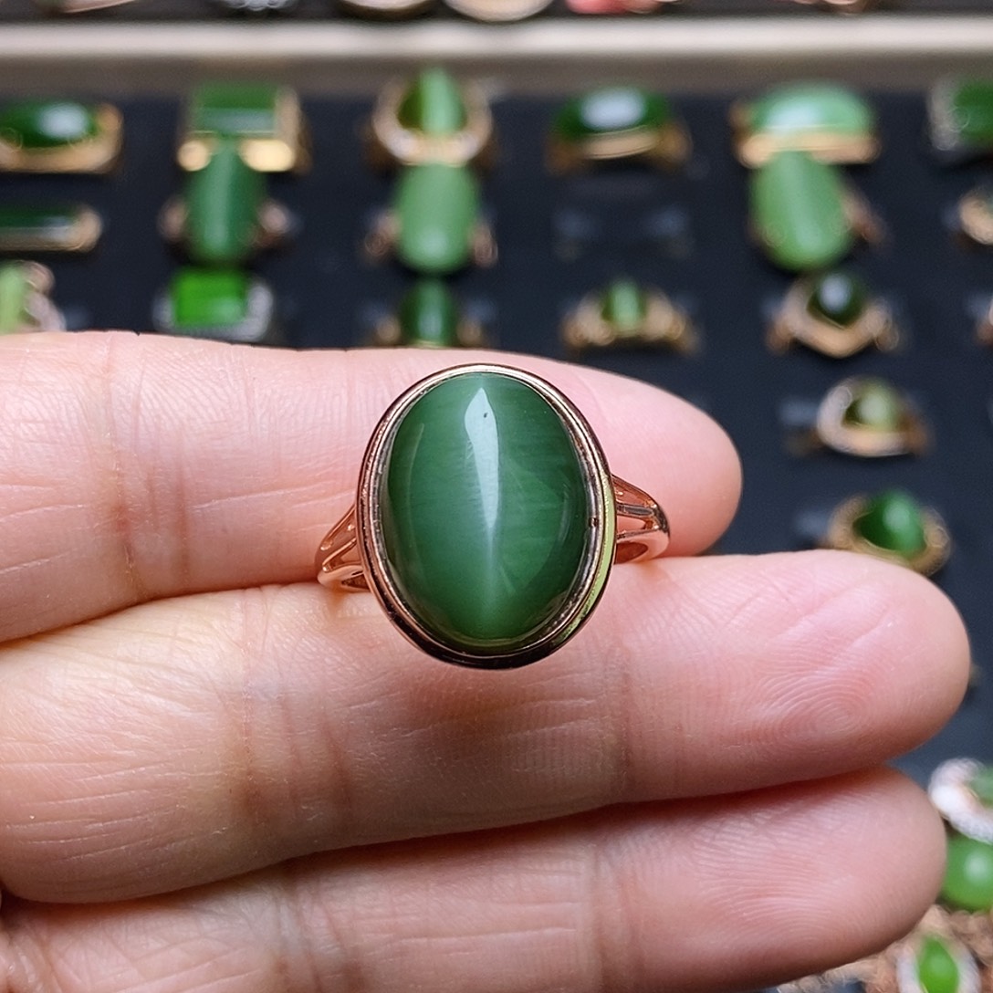 和田玉（碧玉）戒指银S925镶嵌