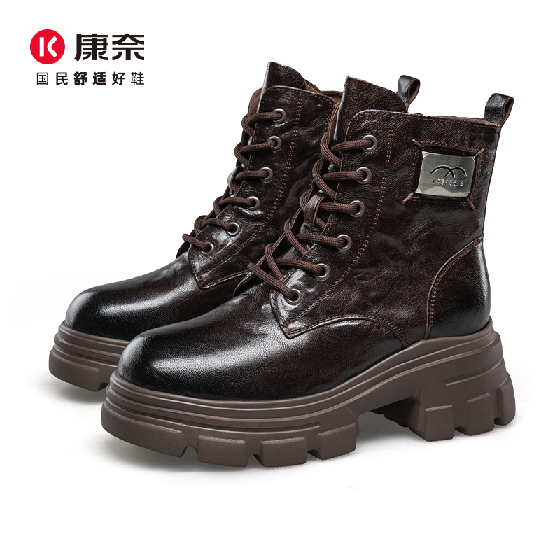 街头风女靴皮靴拉链英伦风防滑加绒马丁靴复古风圆头