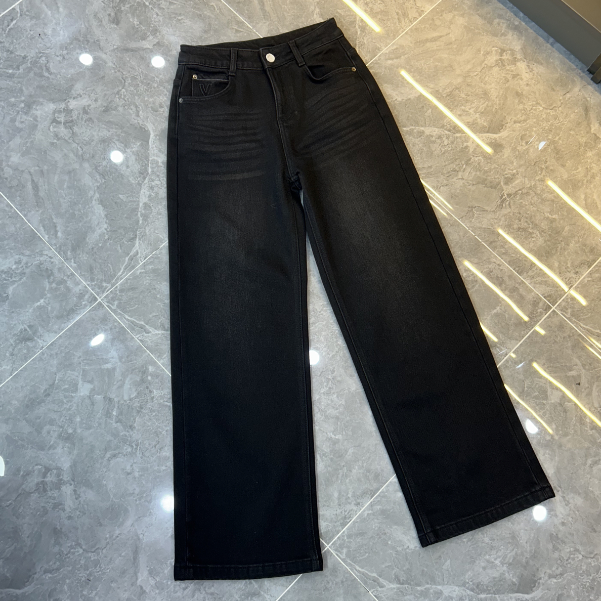 【芸姐】8400-1欧货爆款加绒四面弹立体钢印窄版直筒裤