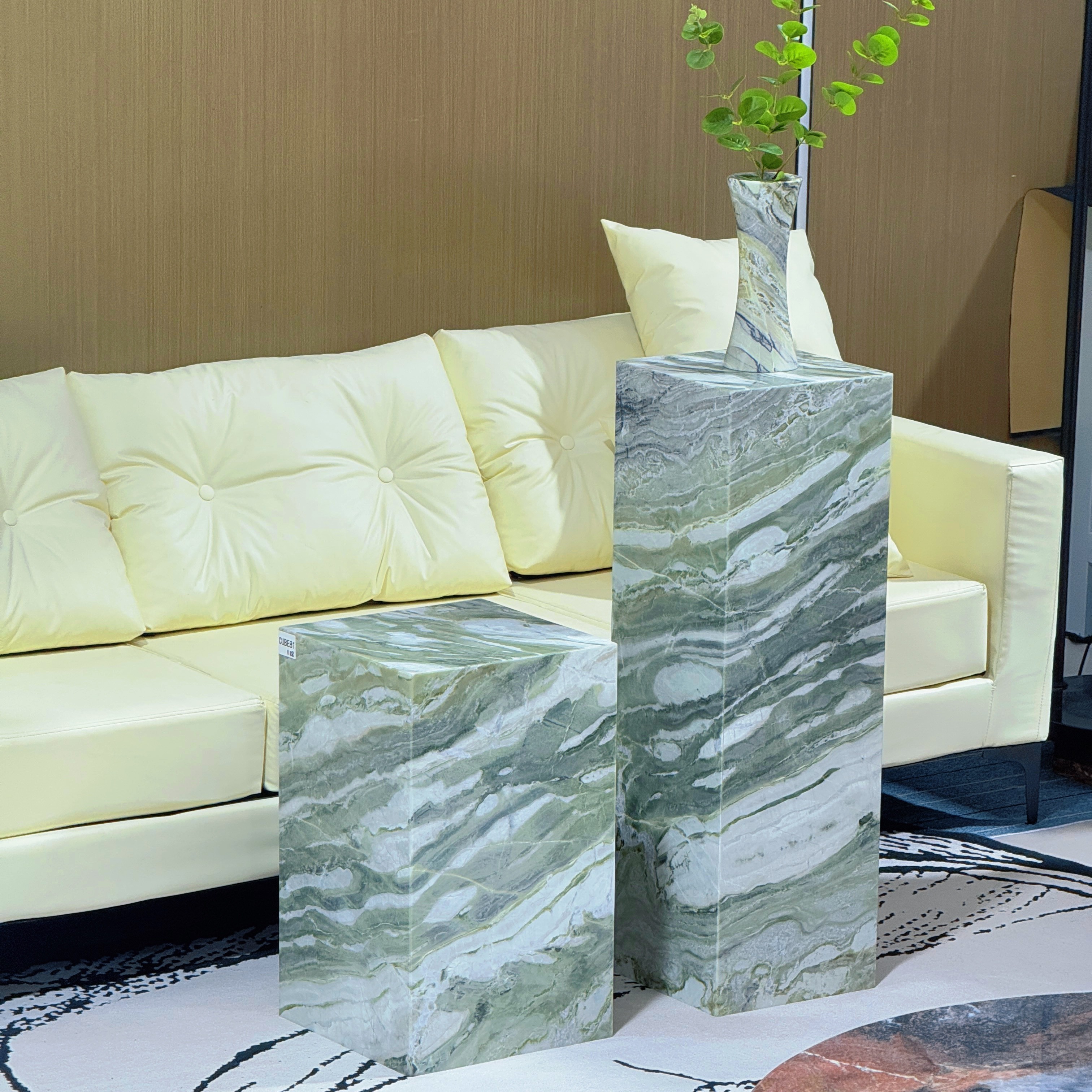 中古风边几天然大理石暮光之城墩墩客厅玄关装饰摆件花架边几