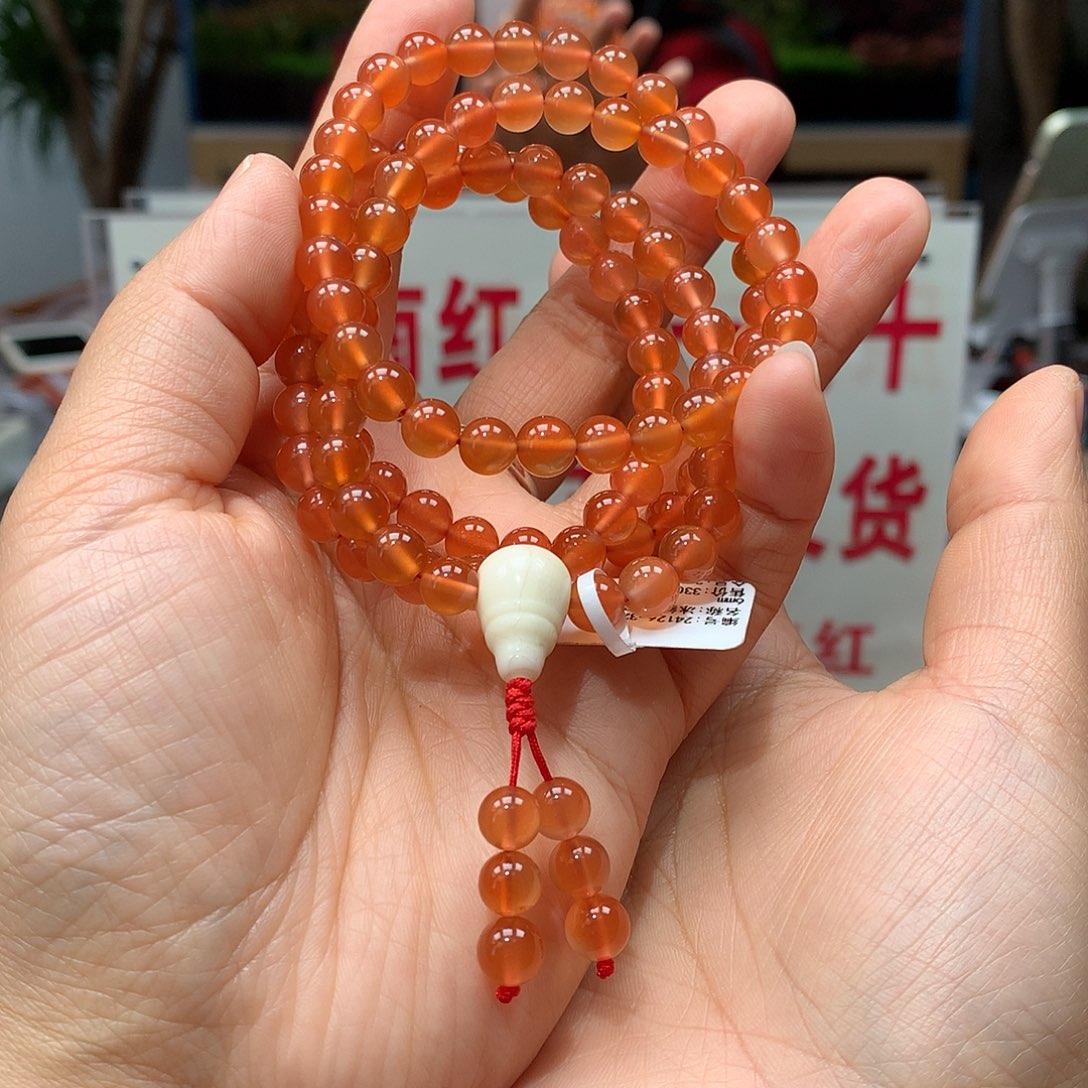 南红玛瑙6MM冰橘108未镶嵌嗑****猫