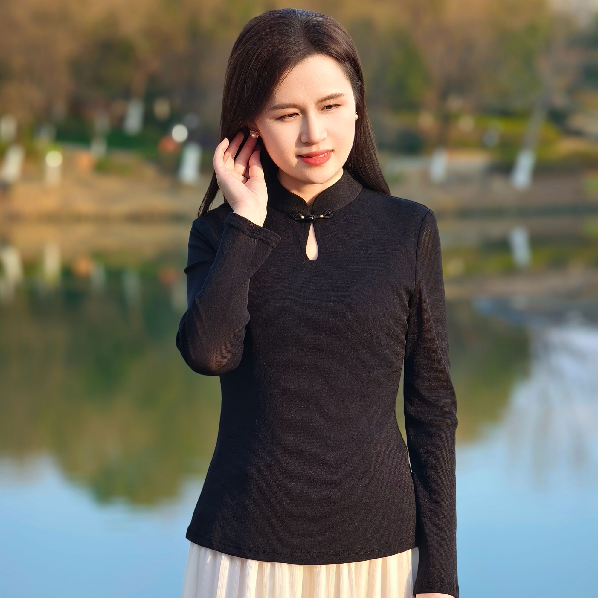24QS035A常规中长款上衣女装长袖中国风欧若新中式慵懒风韩系