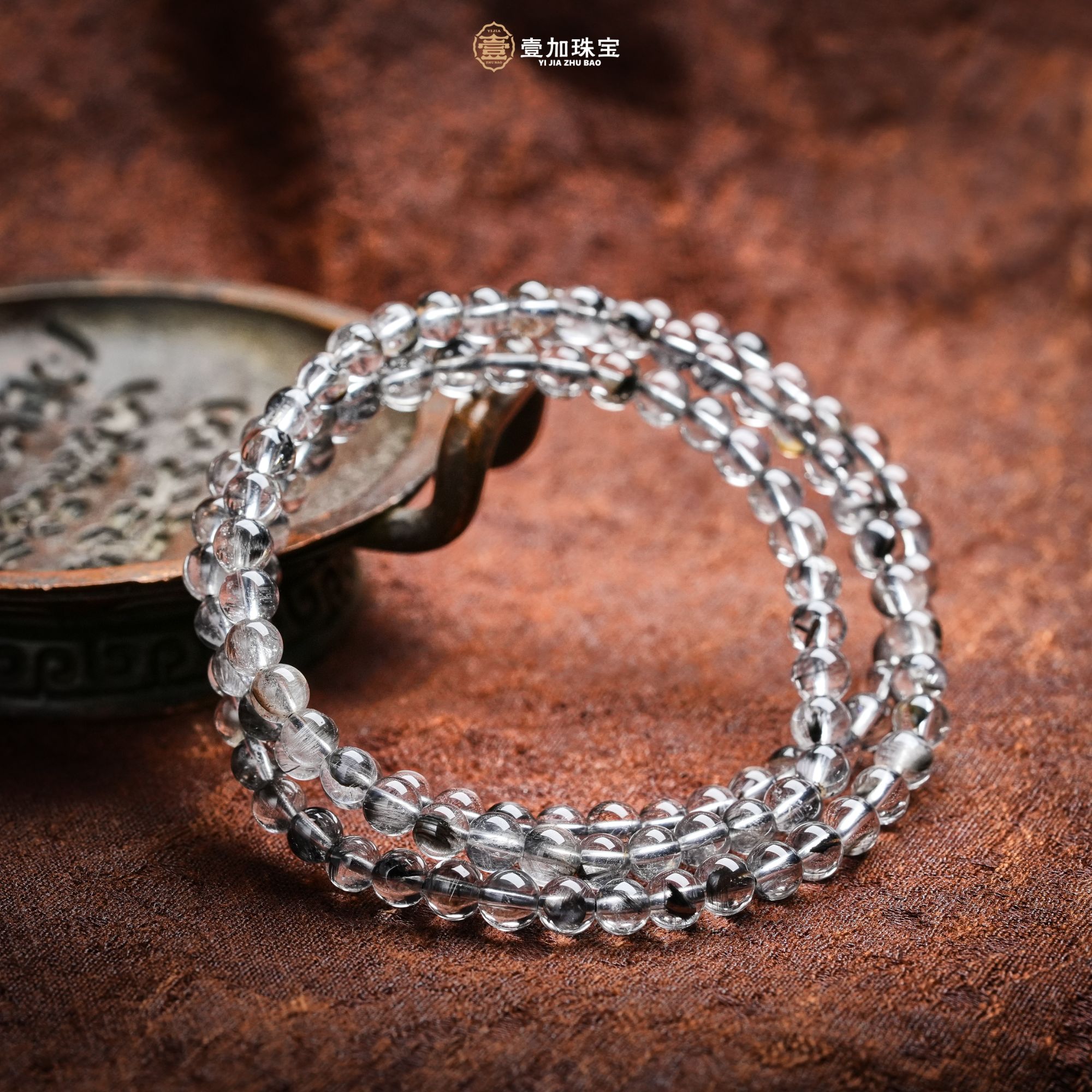 壹加师姐|手工设计黑银钛水晶多圈多样性发一#2500