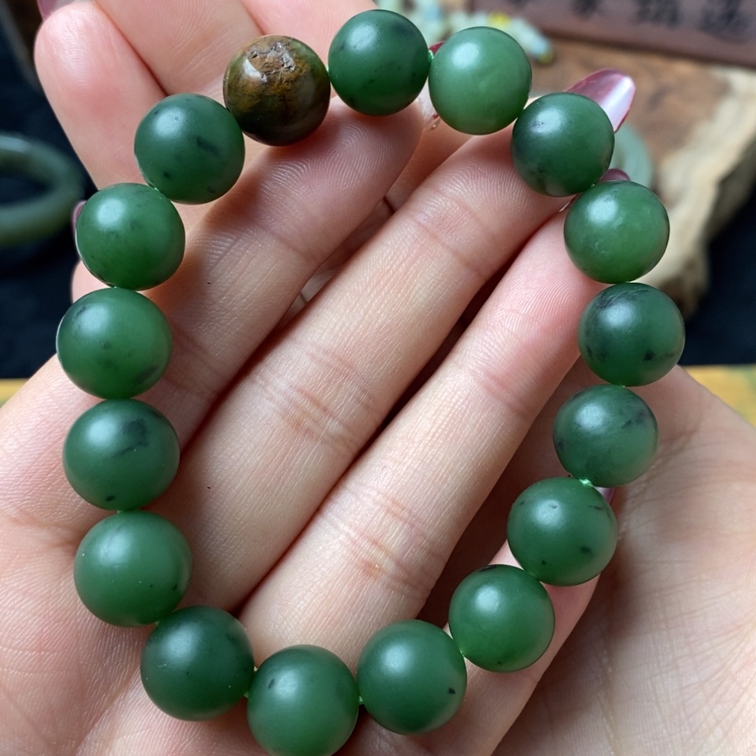 和田玉碧玉手串13mm未镶嵌