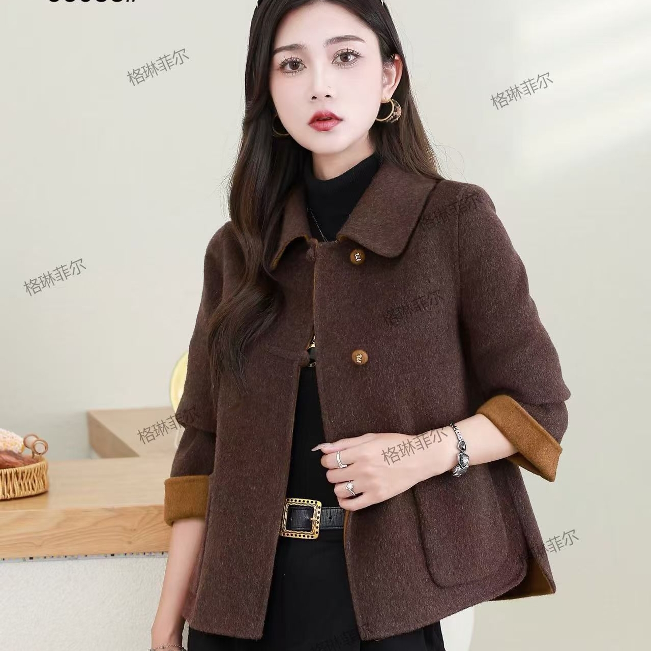 冬季新款简约时尚百搭显瘦毛呢外套