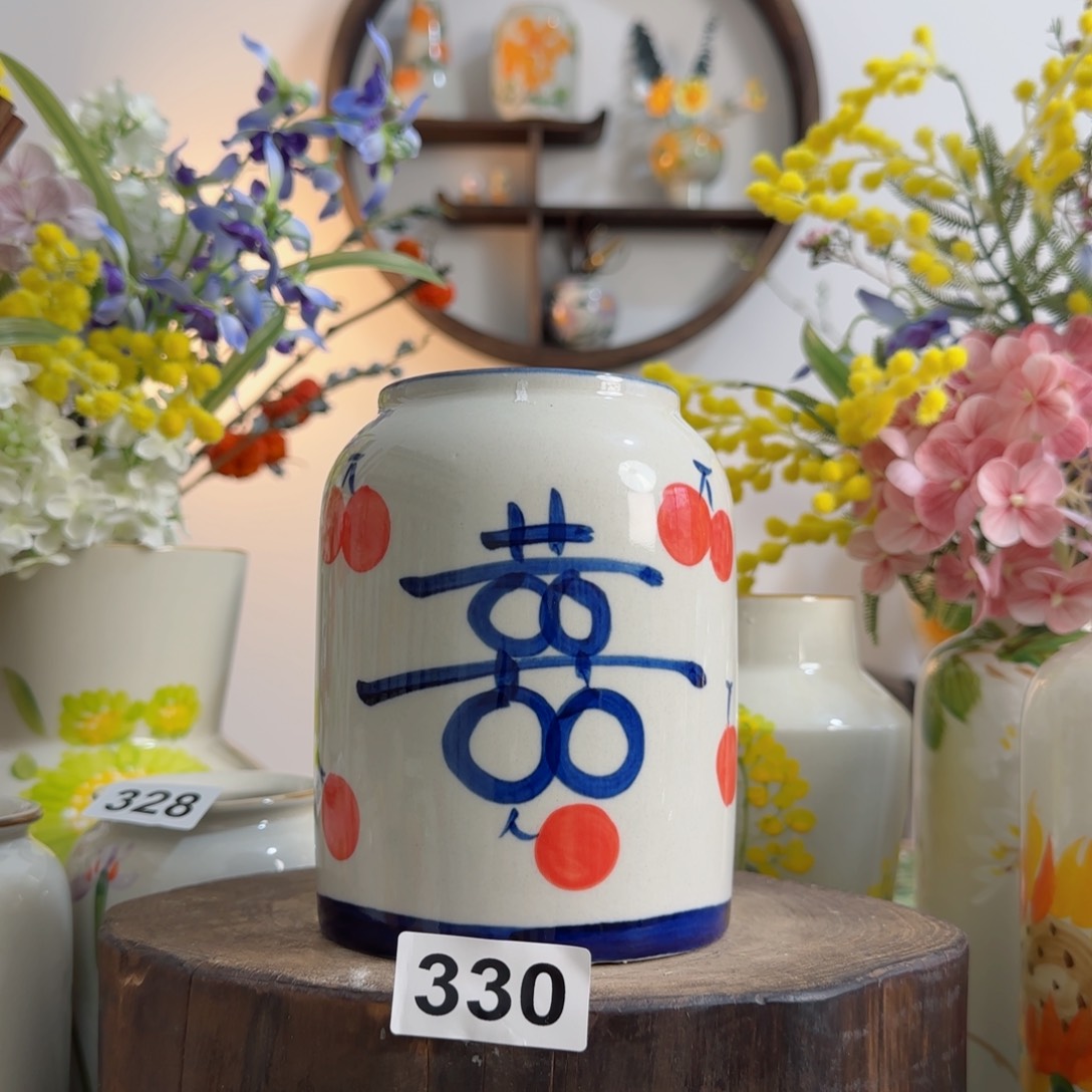 摆件景德镇陶瓷手绘小花瓶摆件无孔