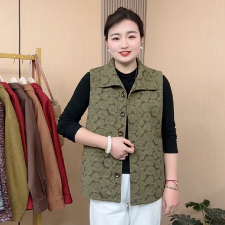 中老年春秋装妈妈马甲洋气坎肩无袖薄提花时尚马夹宽松百搭网红款