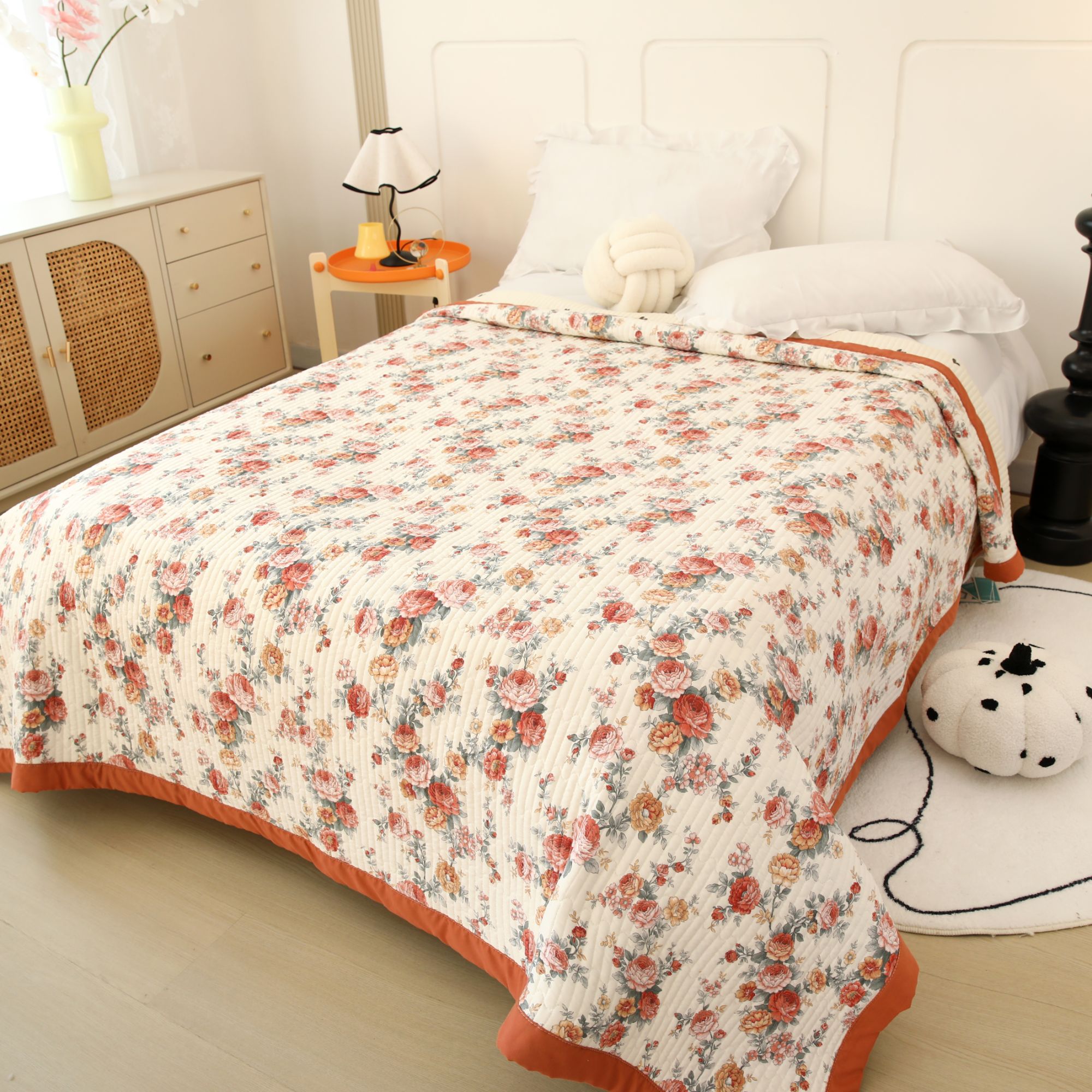 英伦双人床床盖单件夹棉榻榻米床单水洗棉加厚防滑垫多功能新款