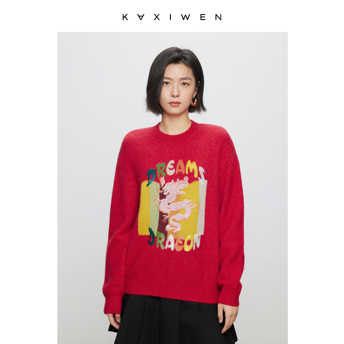 【NOJI&KXW】国潮刺绣时尚款针织衫秋时尚保暖上衣女X10AZS8555