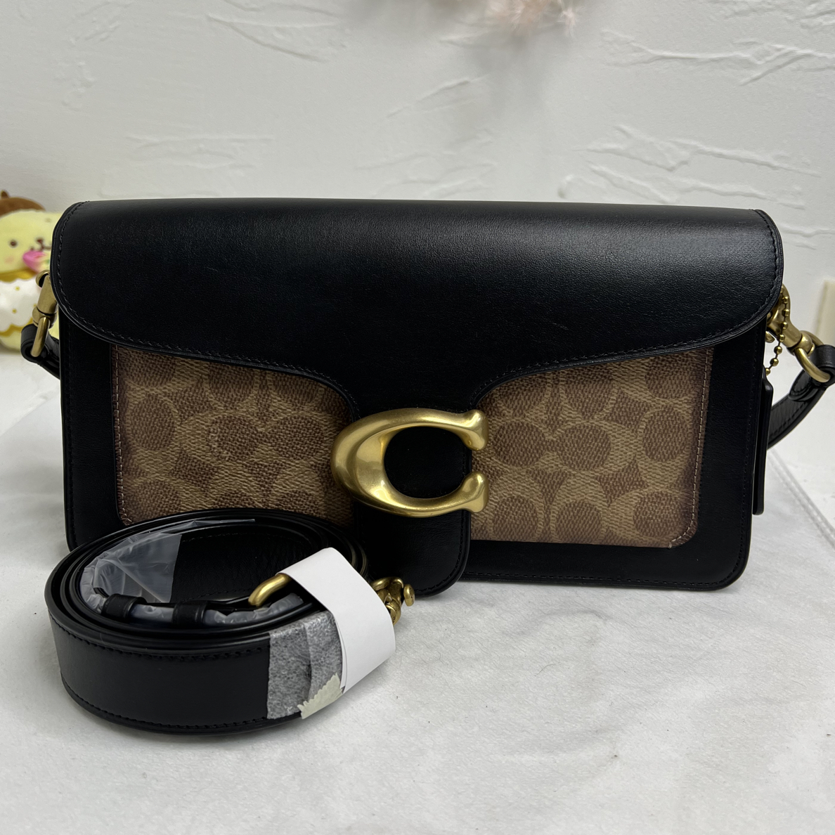 99新 COACH/蔻驰 方姐/ Tabby 黑拼老花 金色C扣 斜挎包