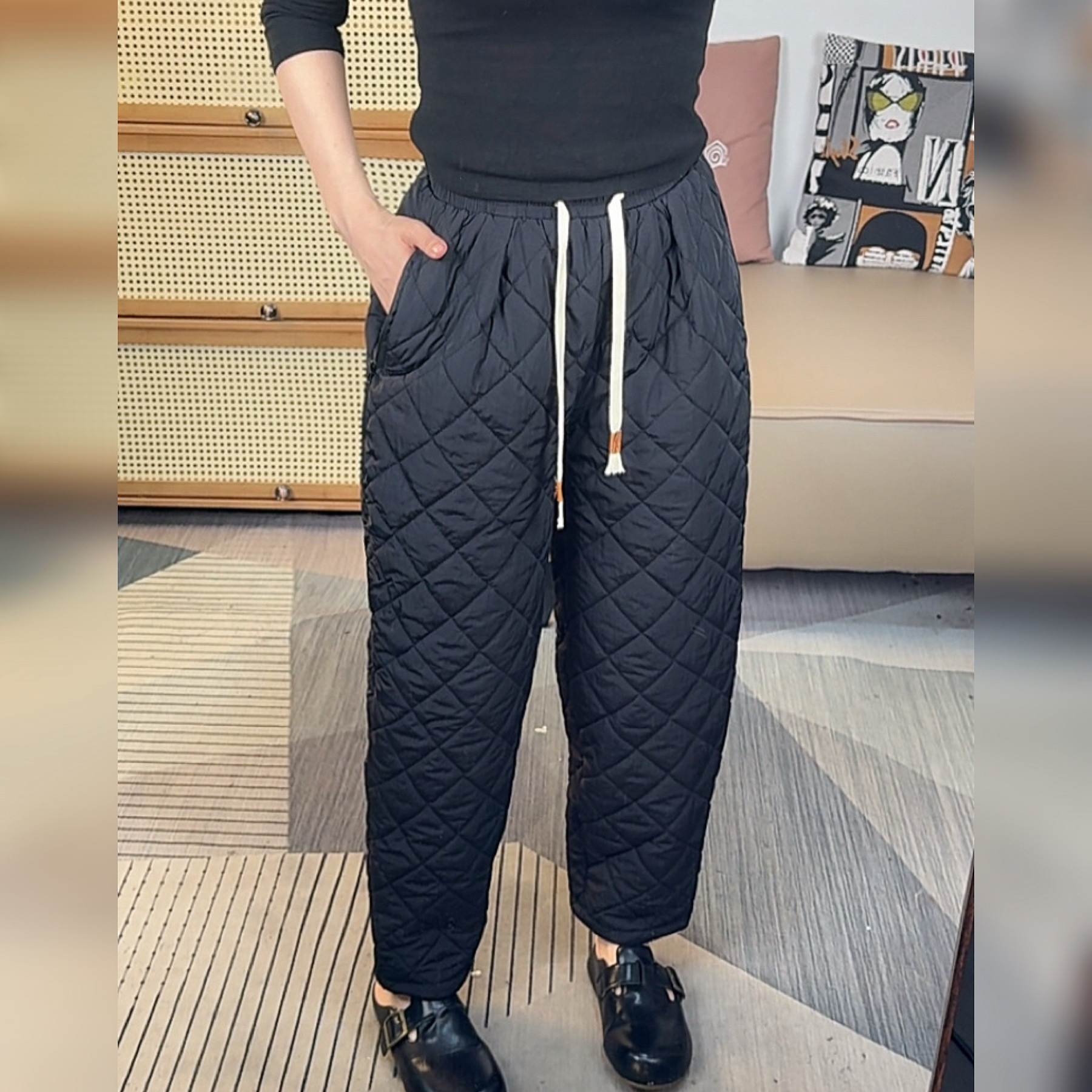 【新品新疆长绒棉花】大棉裤小脚菱形格女士外穿冬季防寒保暖百搭