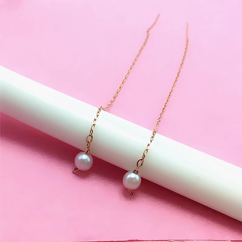 秀气珍珠耳线时尚显气质14K玫瑰金百搭耳饰