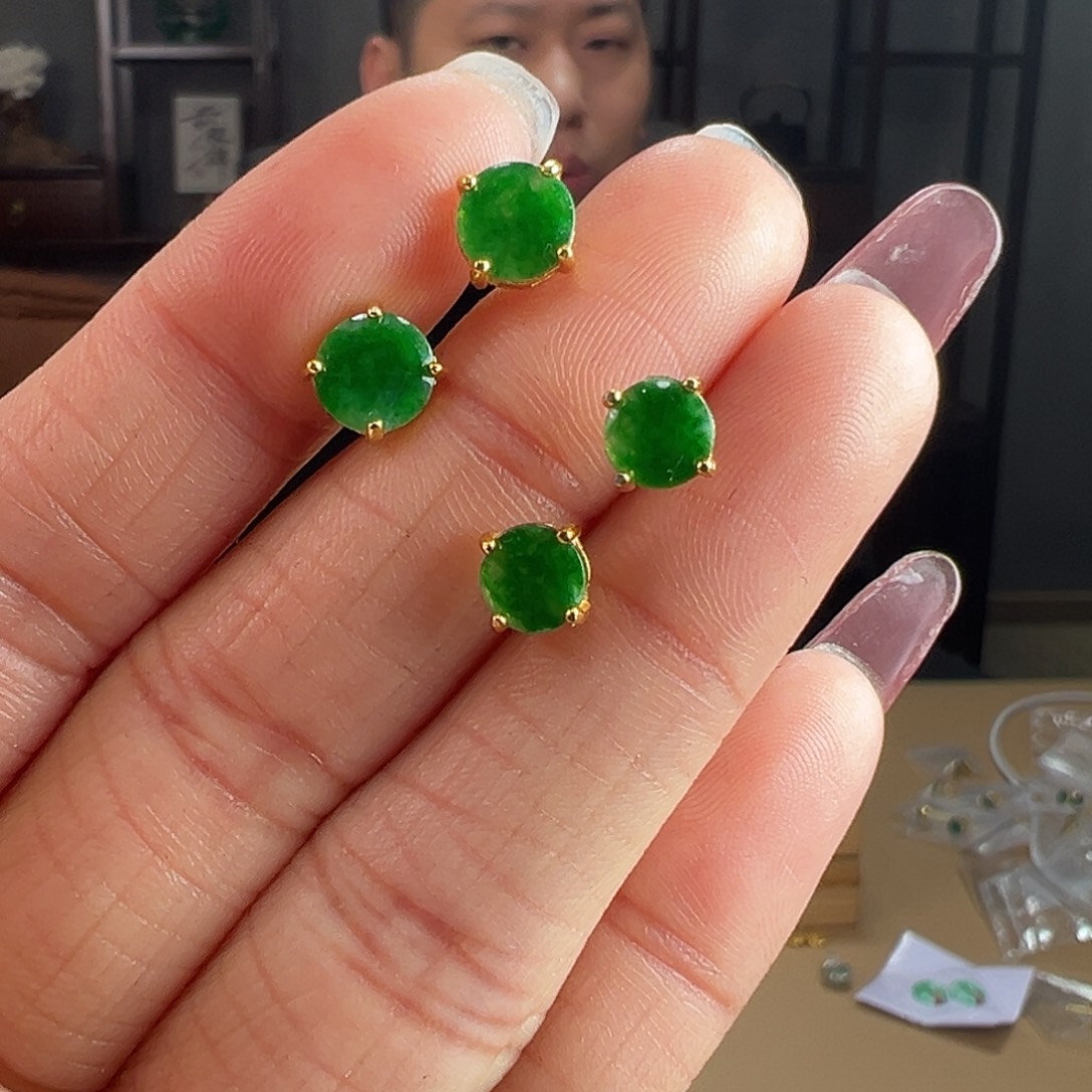 翡翠银S925镶嵌耳饰耳环多样性发货一副