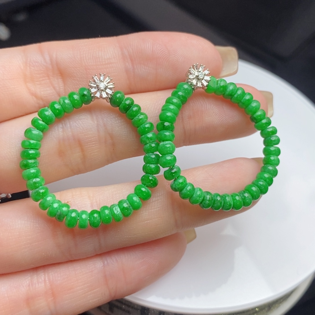 翡翠18K金镶嵌耳饰算盘珠设计款耳钉