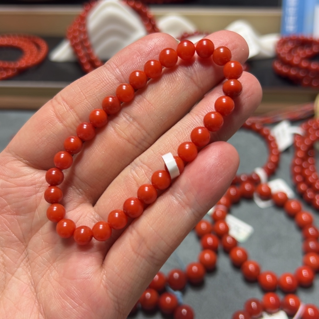 南红玛瑙未镶嵌手串柿子锦纯润约6mm