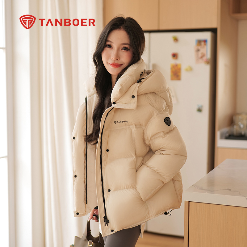 坦博尔羽绒服女款25新款时尚潮流韩系简约百搭连帽脱卸领短款外套