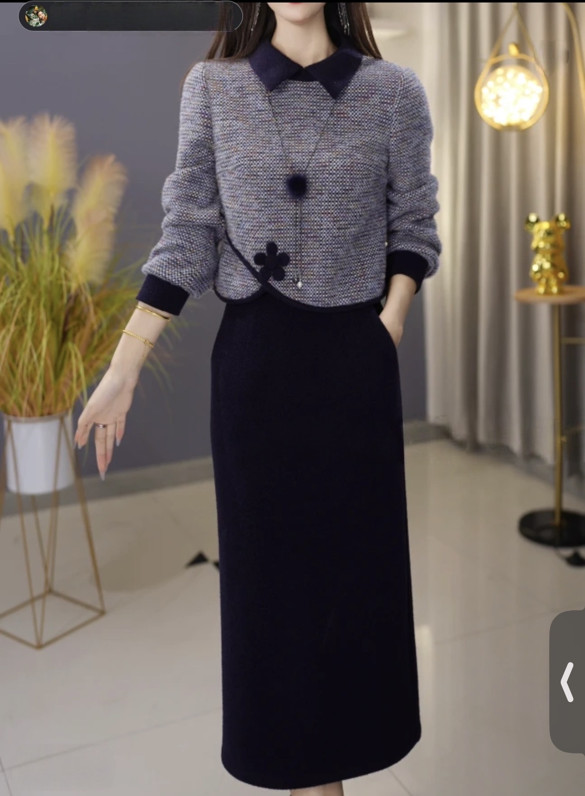 6006高端气质高雅减龄两件套女秋季新款时尚百搭上衣半身裙套装