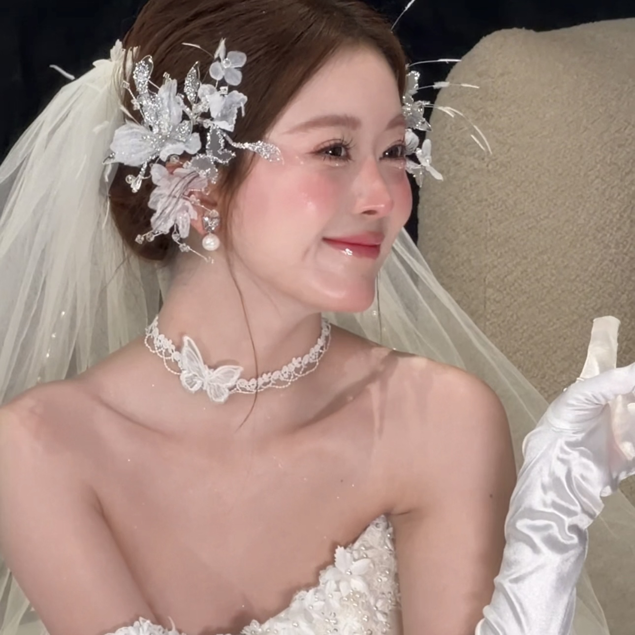 非金属布艺项链 3031新款蕾丝蝴蝶纯欲风新娘主纱晨袍白纱项链