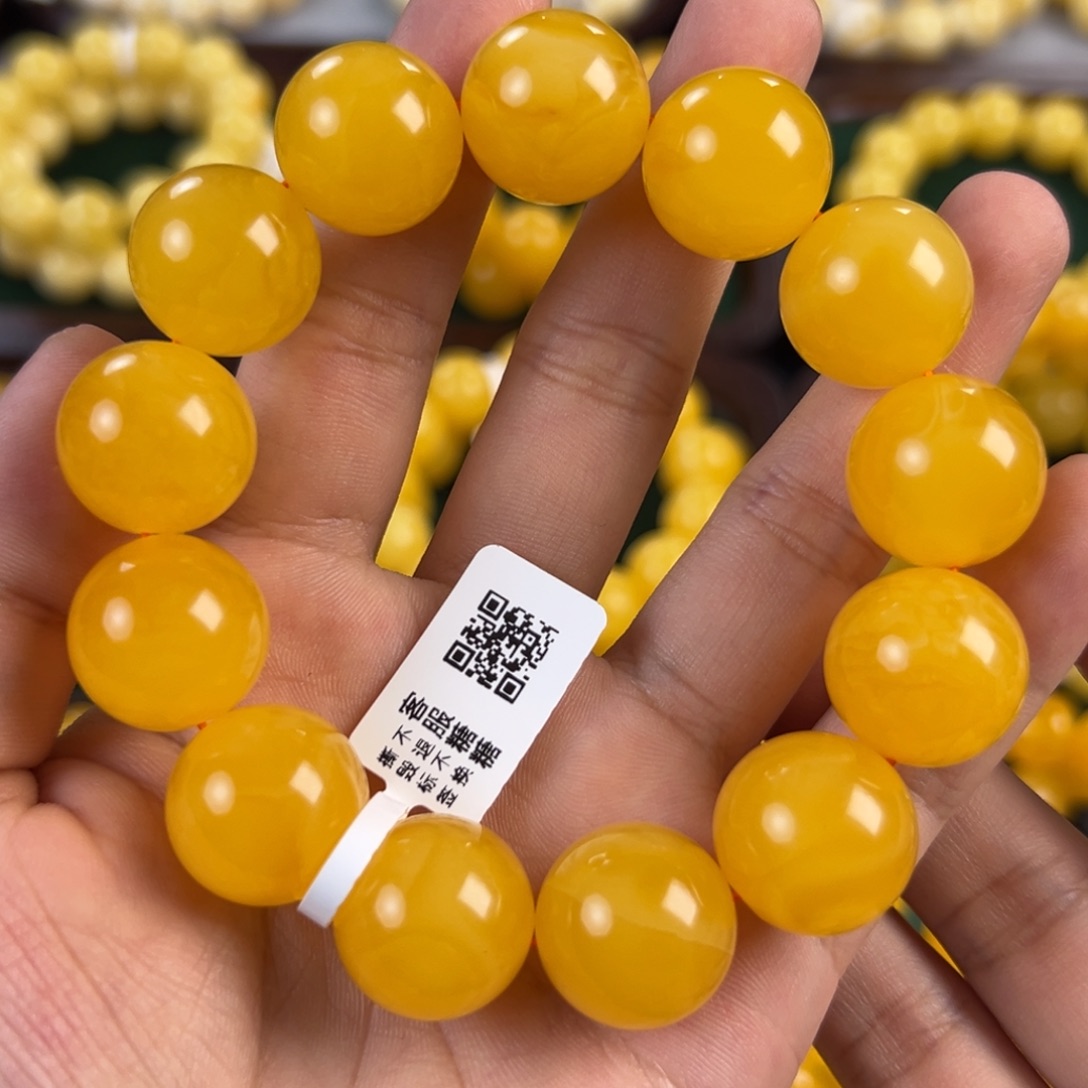 琥珀未镶嵌手链39.53g焦皮同料圆珠17mm hh