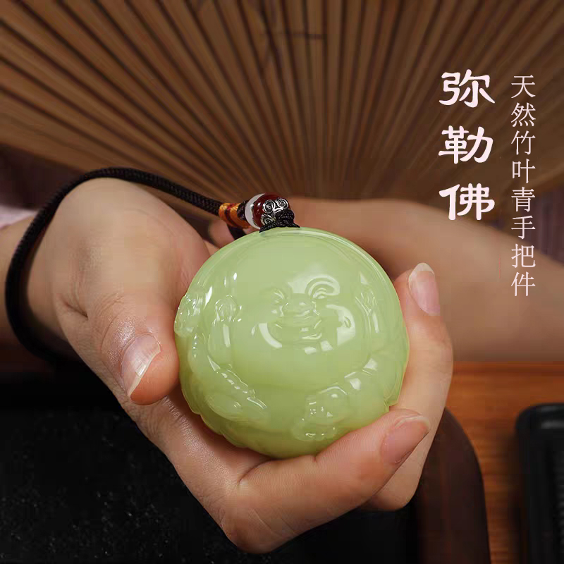 天然石雕笑脸弥勒禅意手把件茶室文房桌面摆件送朋友解压礼物