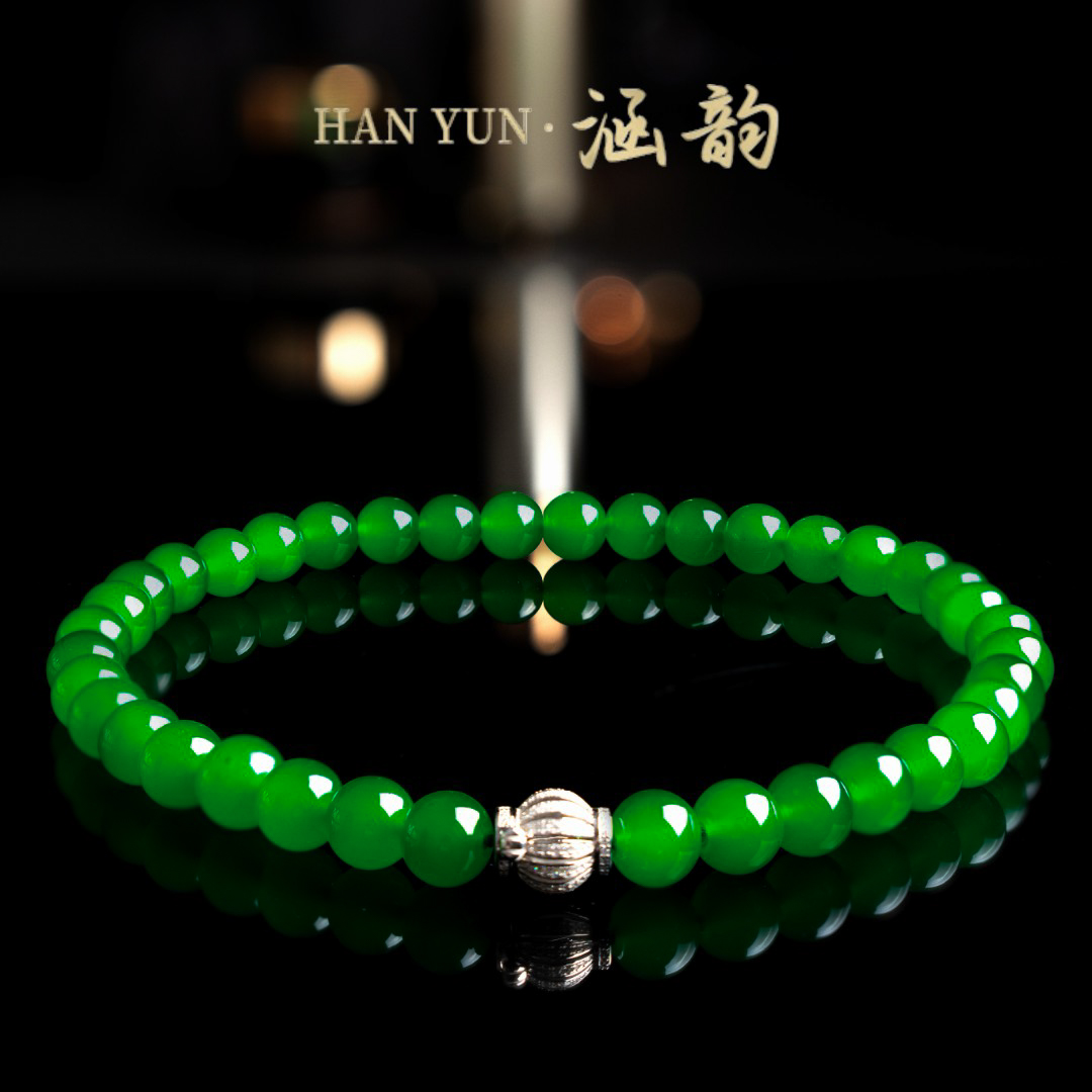 链子925银 14mm绿色珠串   中式国风项链