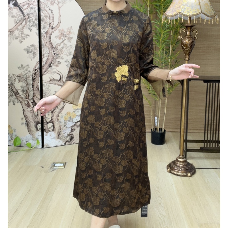 气质百搭复古连衣裙女秋季新款洋气显瘦时尚国风改良旗袍裙子2019
