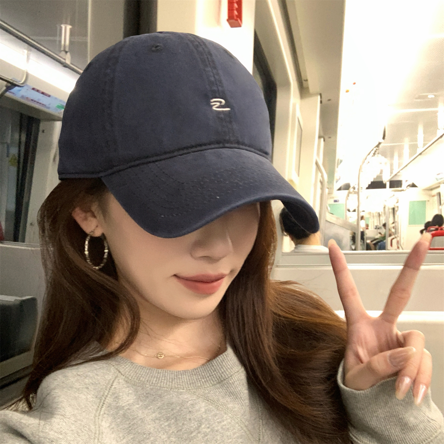 【圆头星人】氛围感简约刺绣棒球帽子女软顶大头围显脸小鸭舌帽男潮