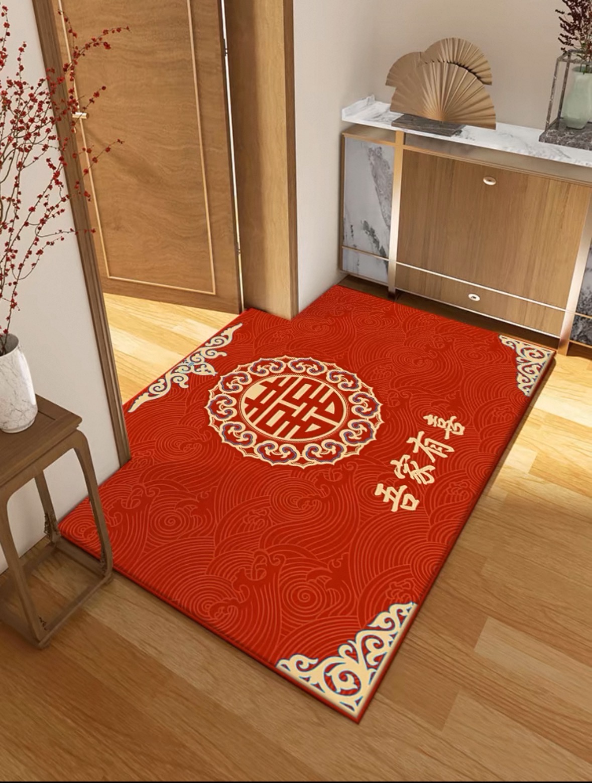 【尺寸：80x120】33吾家有喜-入户地毯-结婚地毯-地毯地垫家用金钻绒