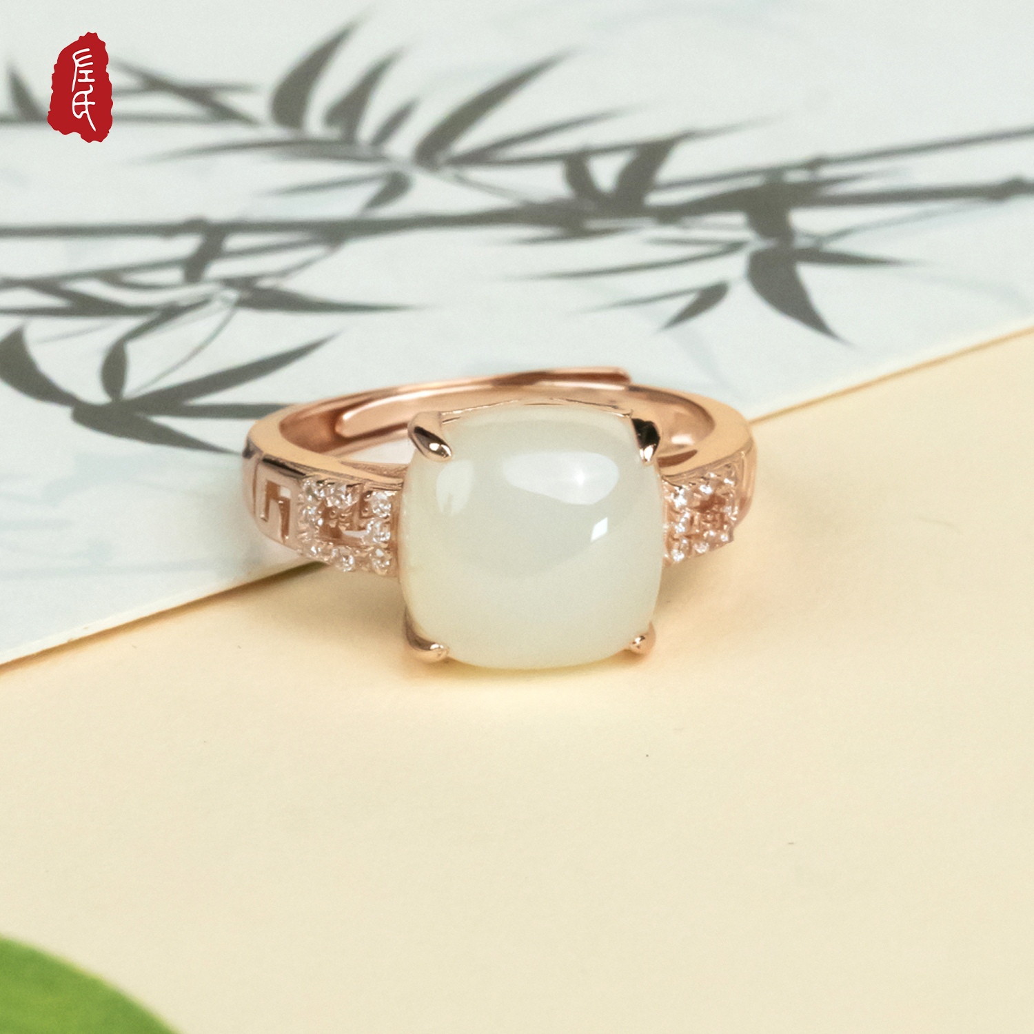 【左氏珠宝】和田玉白玉方糖戒指气质轻奢女士2222