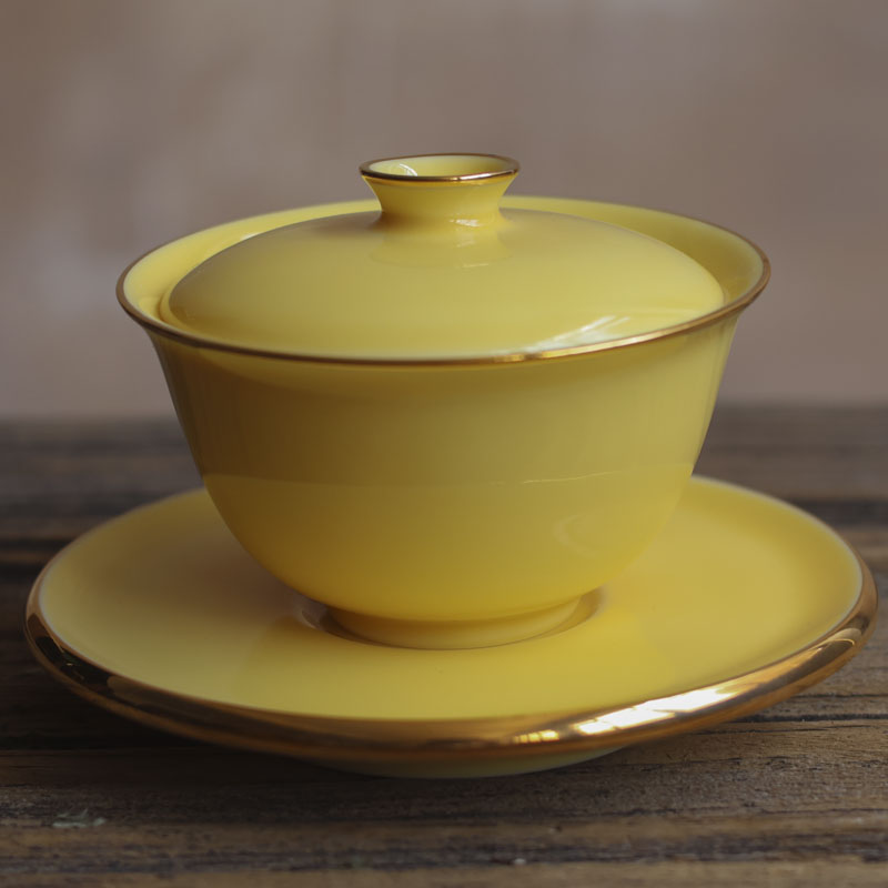 阿茶 缤纷-丰韵盖碗(蜜蜡黄)（V2249）