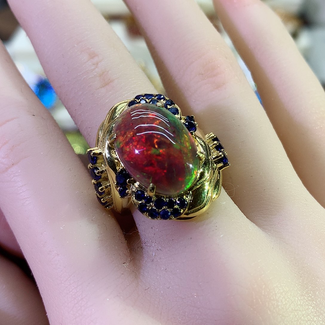 欧泊戒指9K金镶嵌戒指