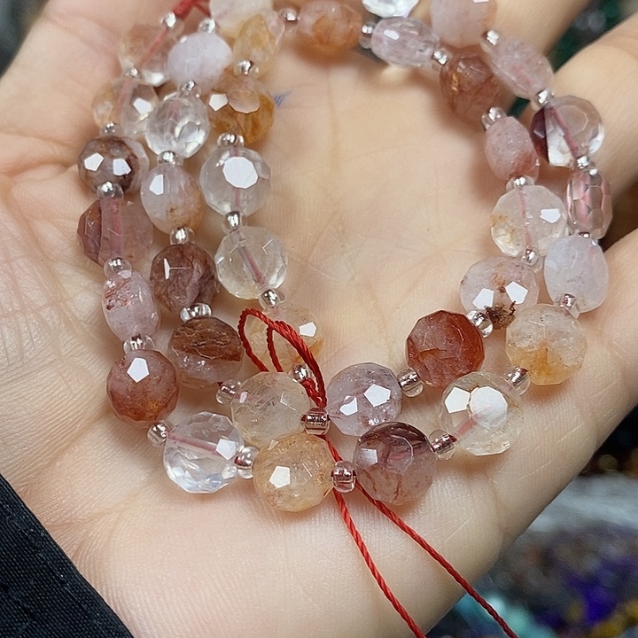 玛瑙/玉髓未镶嵌珠宝半成品天然红胶花切面卡8mm