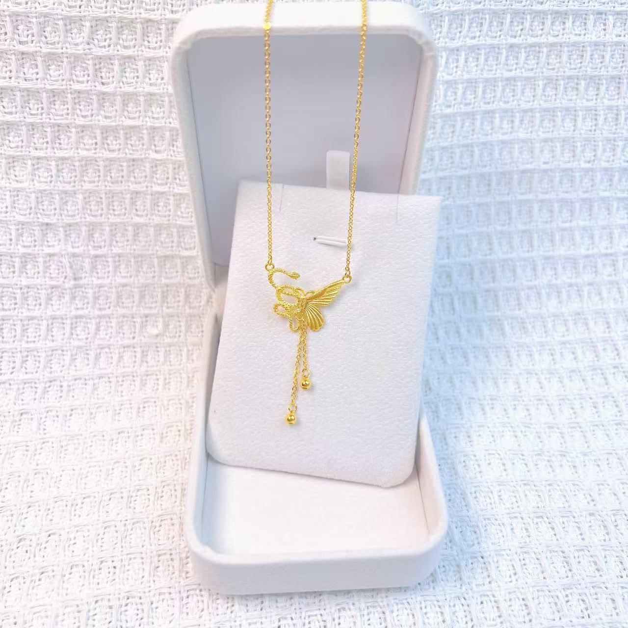 建议0古法足金999.9灵蛇蝴蝶流苏套链时尚轻奢百搭简约仙气素款