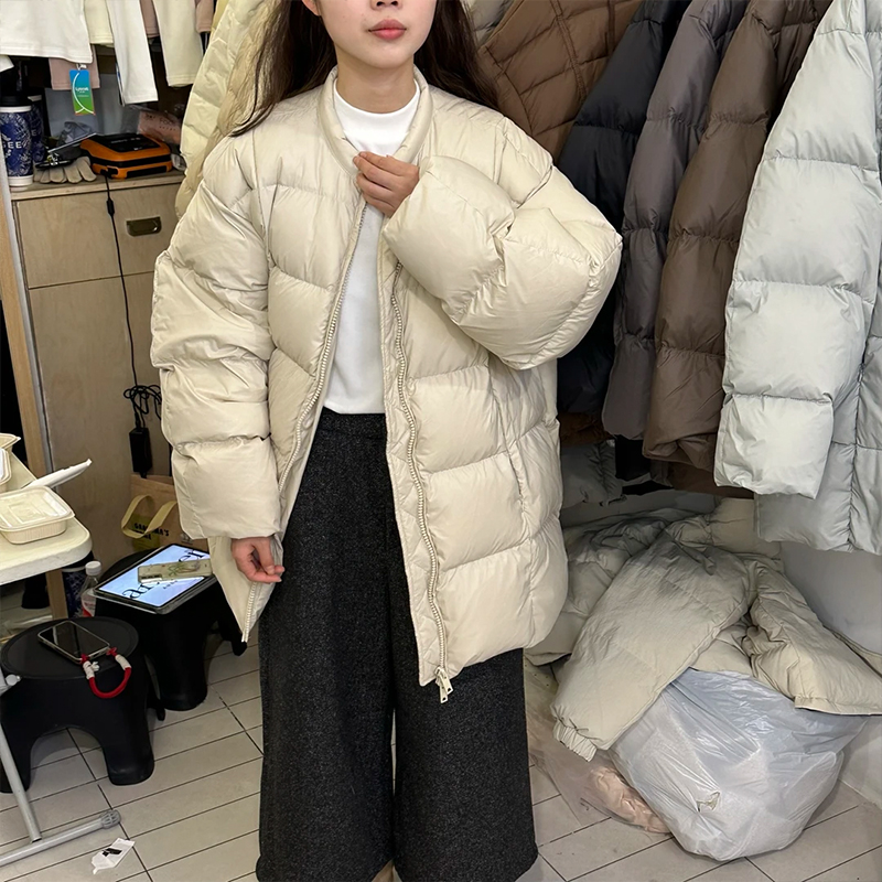 韩系圆领棉服女2025冬季新款小个子休闲宽松中长款保暖面包服外套