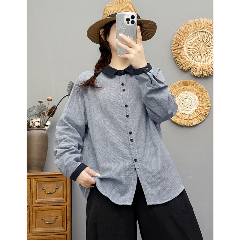 经典时尚春秋千鸟格衬衫女韩版宽松秋季外套衬衣设计感小众百搭潮