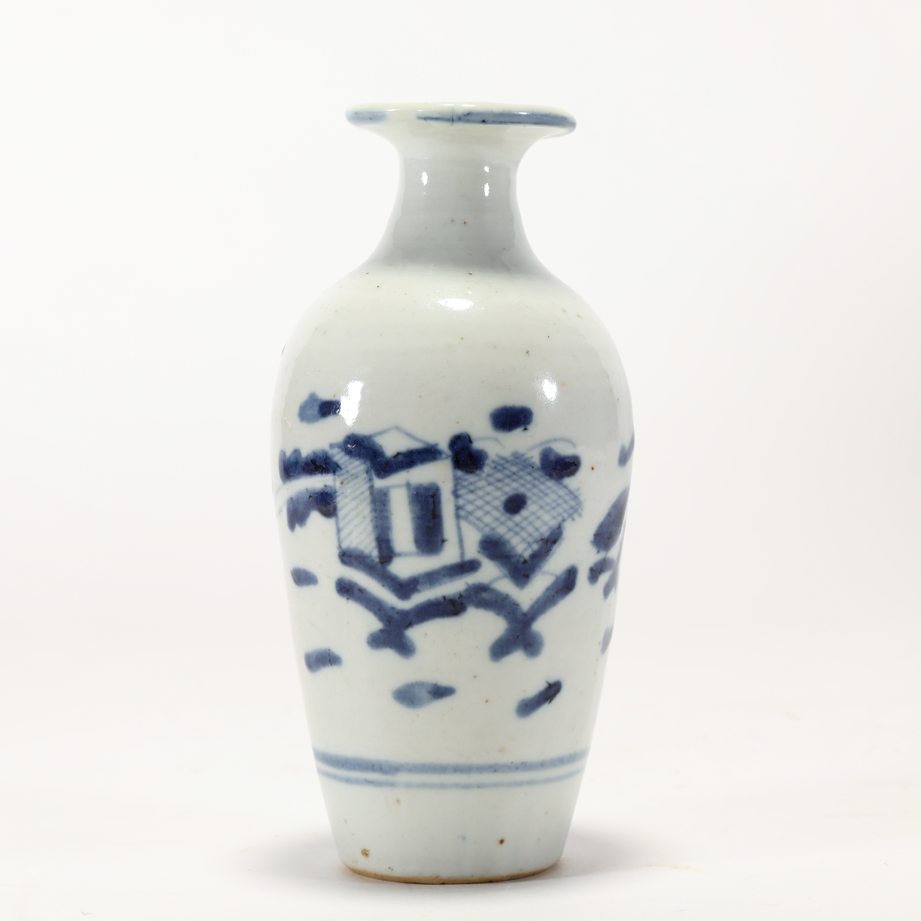 (AD6)Q0219284清中期青花博古纹赏瓶（器身有天然窑封）