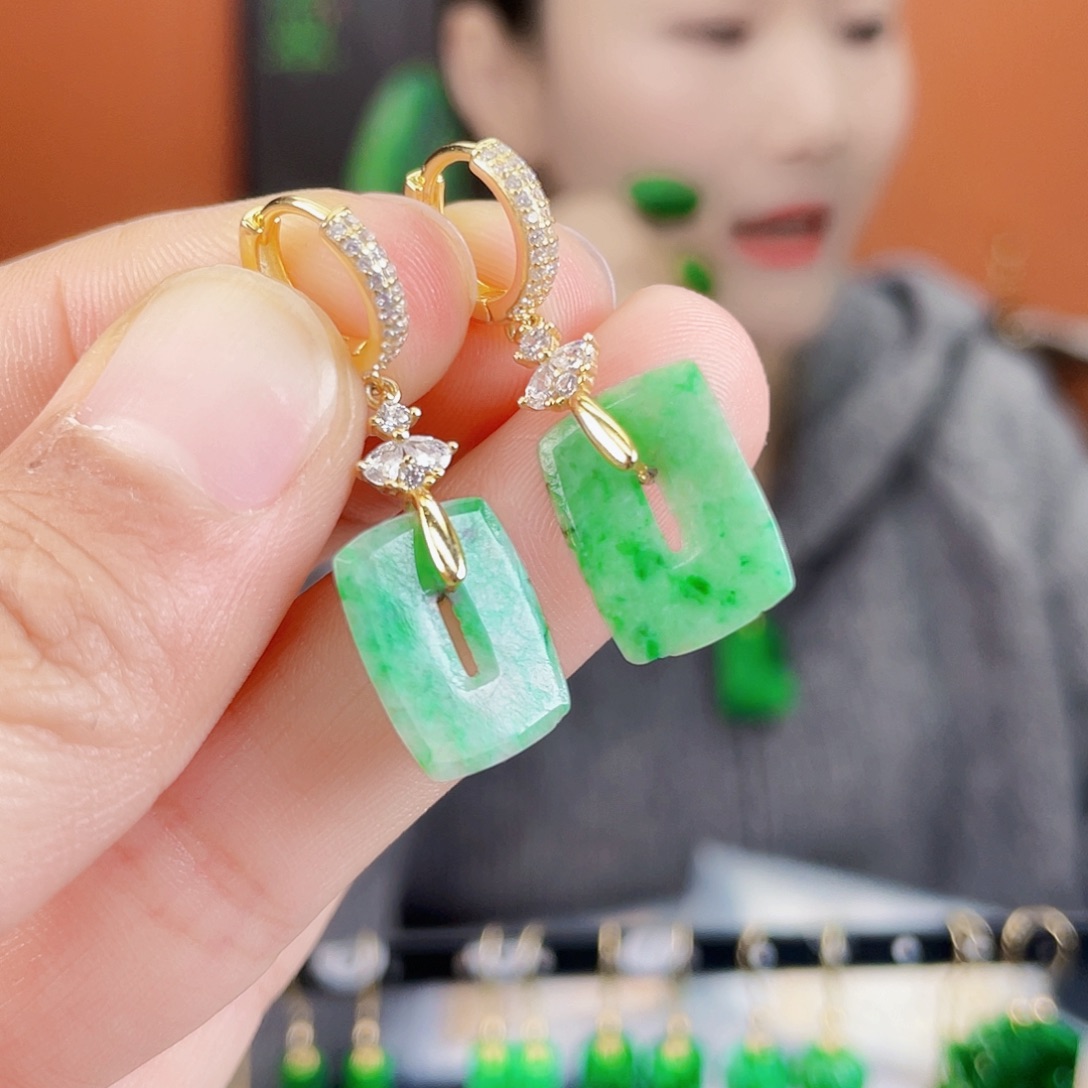 翡翠银S925镶嵌耳饰