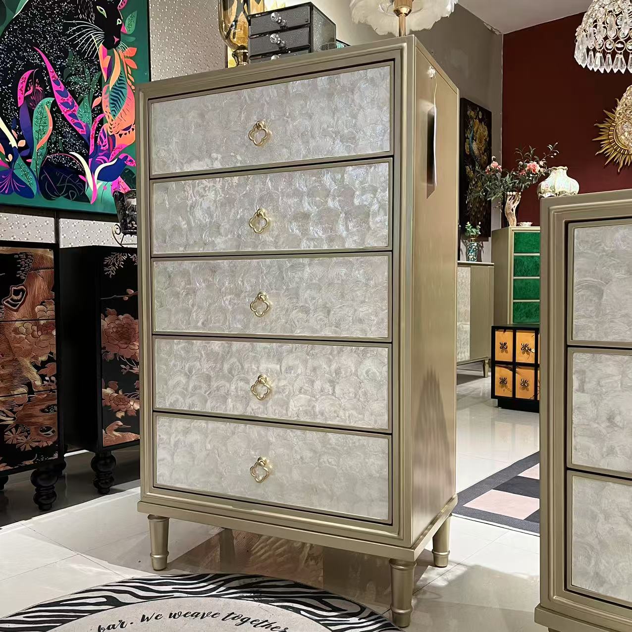 【喜悦家具】YR 轻奢实木811#贝壳五斗柜/香槟金 70*40*120