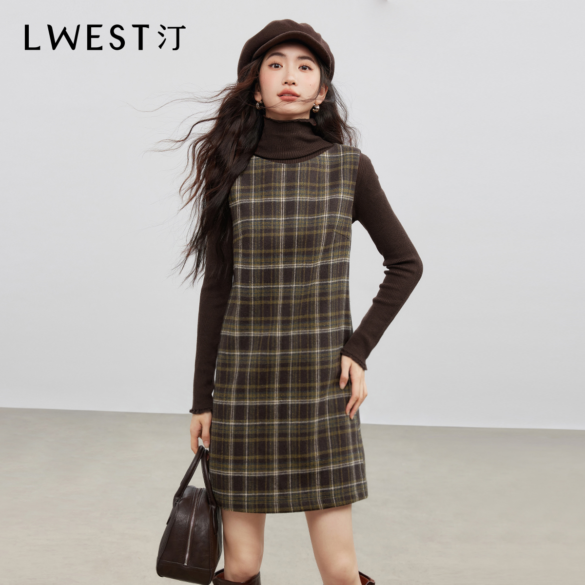 【开心专属】朗文斯汀优雅气质无袖背心格纹连衣裙DTYL5509C07072