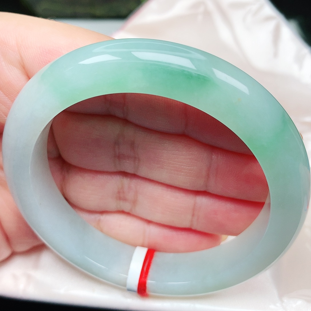 未镶嵌手镯翡翠6冰胶甜绿 厚装