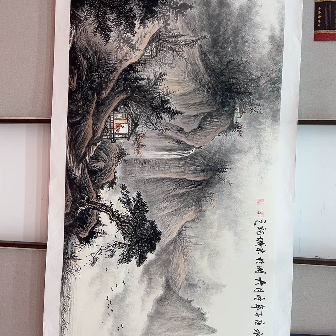 国画朱大明原作溯源带证件合影视频