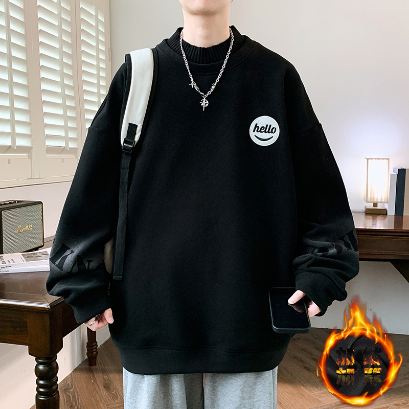 秋冬免烫长袖青少年立领加绒卫衣ins学生加绒潮流上衣