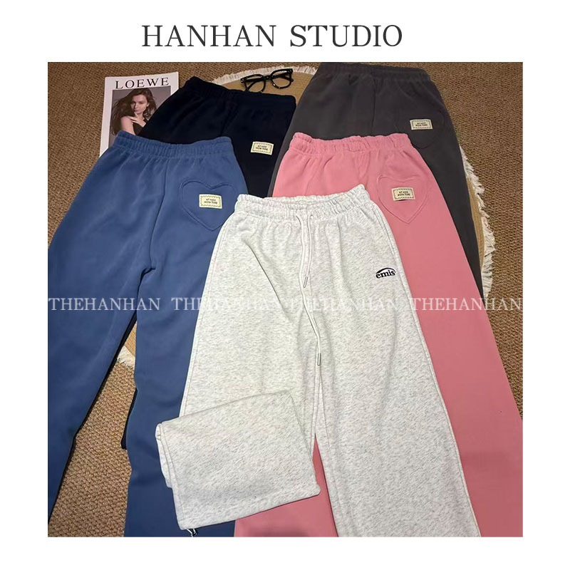 HANHAN - 「ems七彩裤」韩系一体加绒加厚可直筒可束脚休闲卫裤