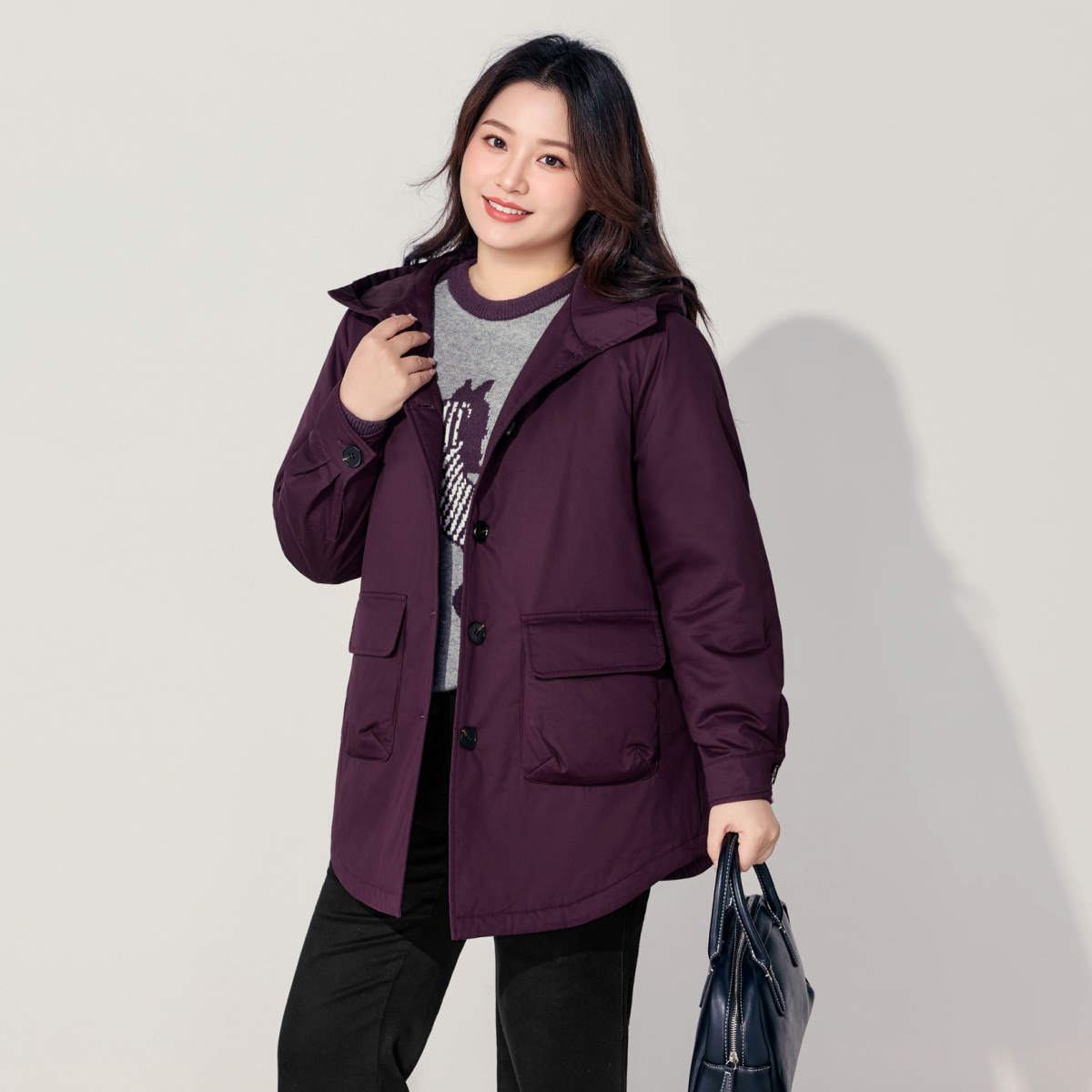 【现货加厚轻暖连帽外套】MsShe大码女装2025冬装宽松外套A2512003
