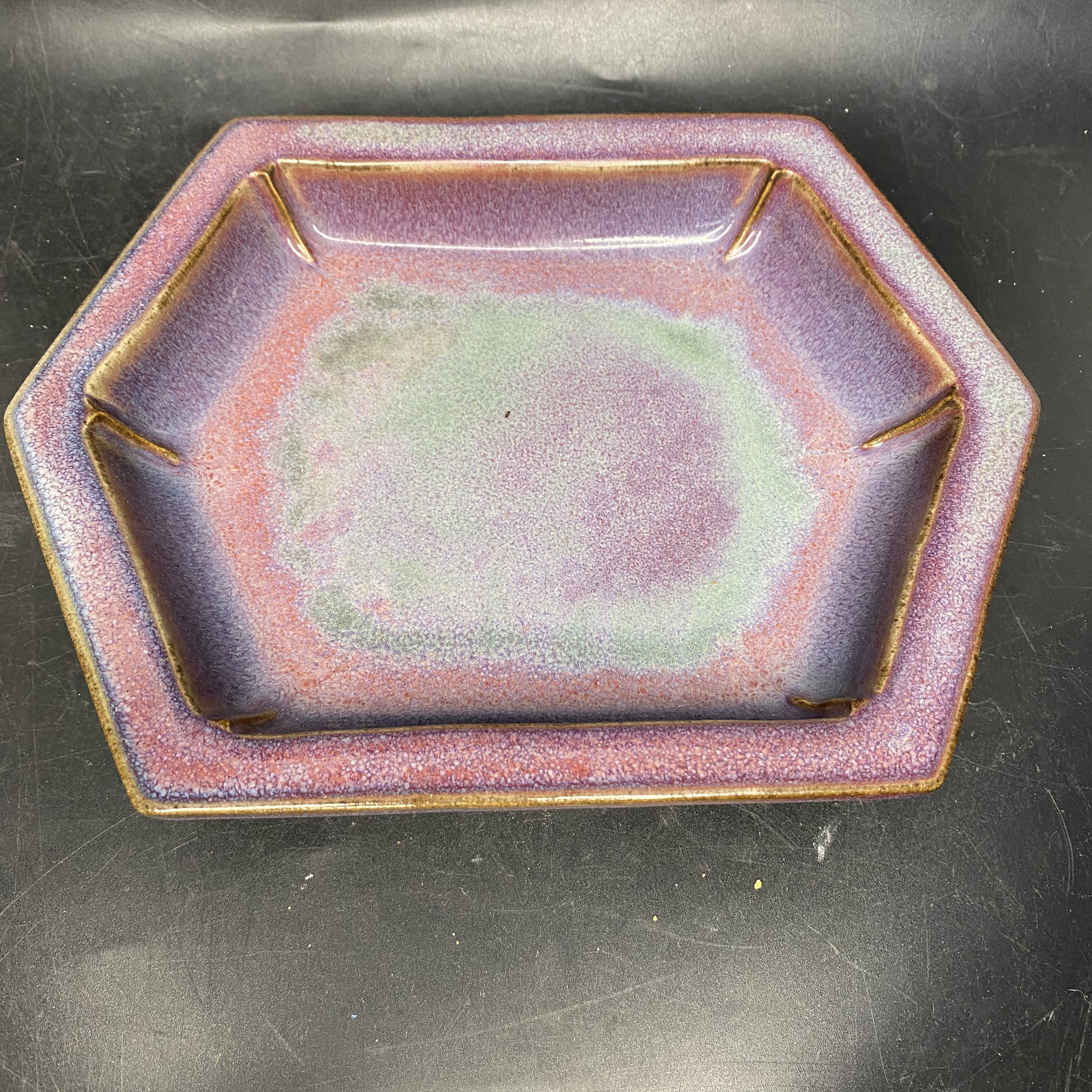 复古蓝色微型水底花盆吸水石盘附石菖蒲盆