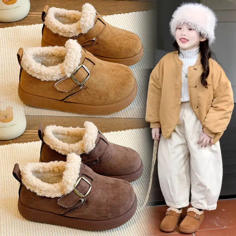 小黄鸭儿童勃肯鞋女童冬季加绒加厚保暖毛毛鞋2025新款二棉鞋冬鞋