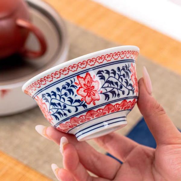 青花缠枝莲压手杯主人杯G1253单杯