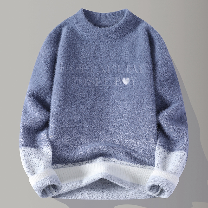 【高品质】2025秋冬季时尚潮流圆领宽松印花毛衣男士针织衫5713