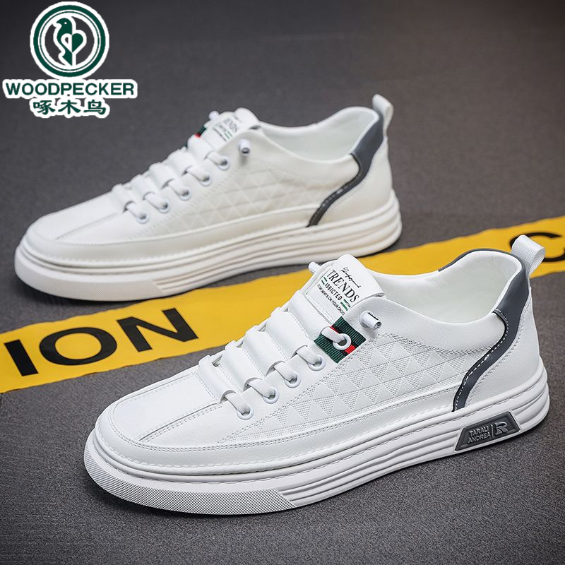 【正品】啄木鸟男鞋春季新款2025男士小白鞋休闲潮鞋透气潮流板鞋百